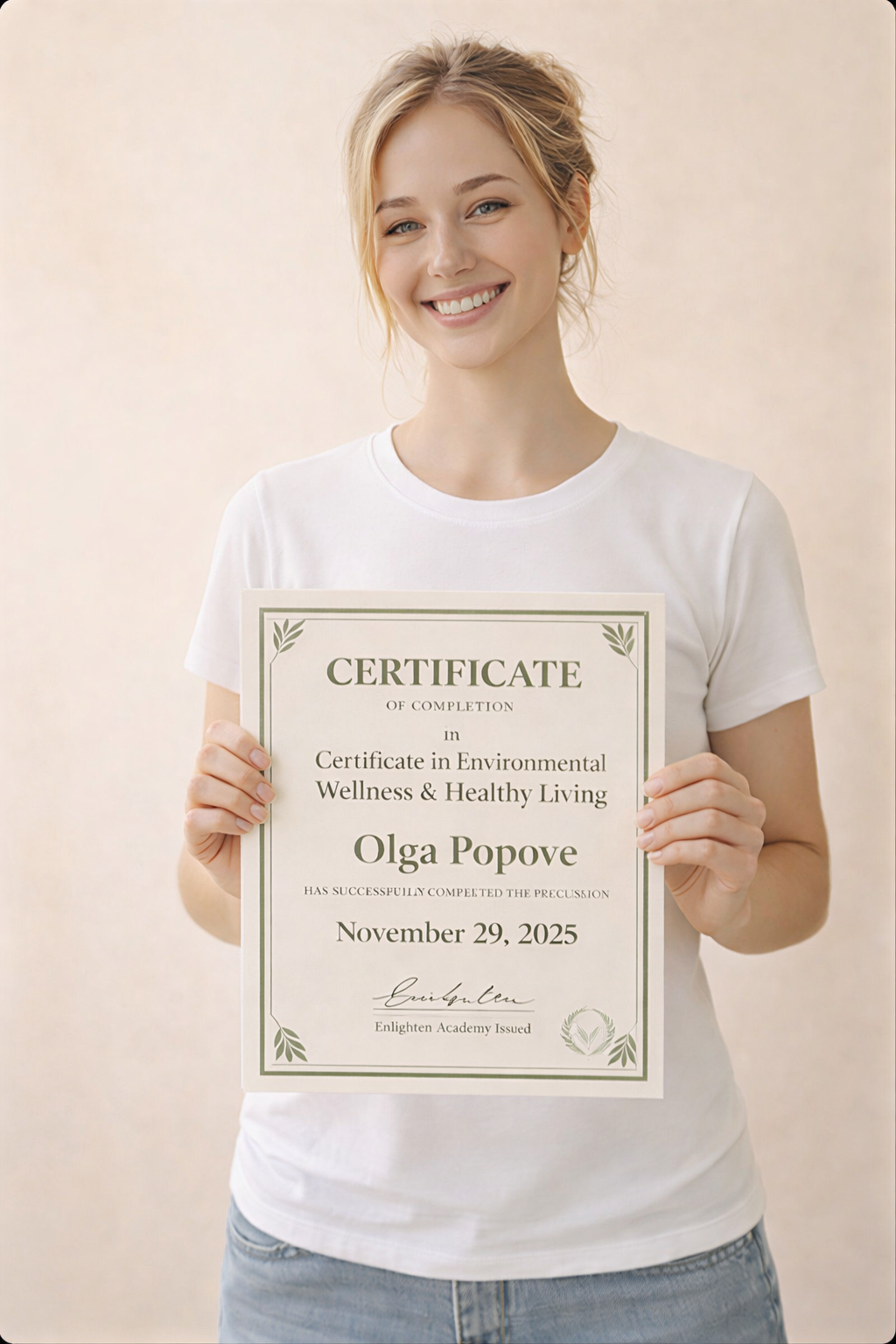 Woman holding certificate
